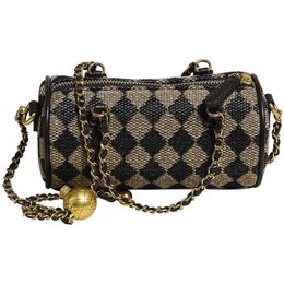 Tide Checked Transfer Bead Cylinder Bag Shoulder Crossbody Bag Female Chain Bags Fashion Small Bags