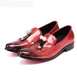 Luxury Fashion Shoes Men Light Red Leather Mens Loafers with Tassel Wedding and Party Casual Shoes Men Zapatos Hombre