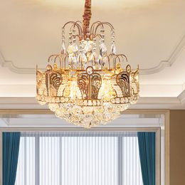 American Crown Crystal Chandeliers LED Light European Luxury Classic Chandelier Lights Fixture Dining Room Lobby Living Room Indoor Lighting Dia50cm H56cm