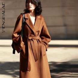 SHENGPALAE Winter High Quality Overcoat Two-sided Cashmere Overcoat Woolen Loose Clothes Woman Cashmere Trench Coat A69 201216