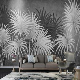3D Wallpaper Modern Creative Black And White Plant Leaves Photo Wall Mural Living Room TV Sofa Home Decor Wall Painting Frescoes