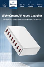 8 Ports USB Charger 40W Portable USB Desktop Smart Charging Station for Samsung Tablet Multi USB Device Travel Power Adapter