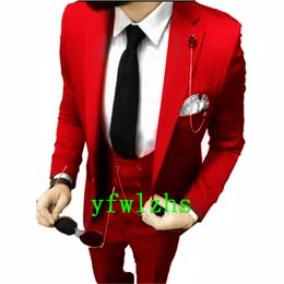 New Style One Button Handsome Notch Lapel Groom Tuxedos Men Suits Wedding/Prom/Dinner Best Man Blazer(Jacket+Pants+Tie+Vest) W682