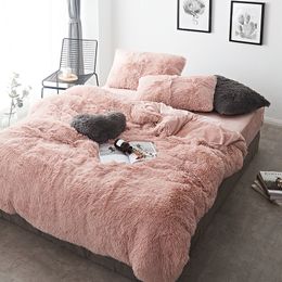 Pink Blue White Grey Red Purple Green Winter Thick Fleece Bedding Set Mink Velvet Duvet Cover Bed Linen Fitted Sheet Pillowcases 201114