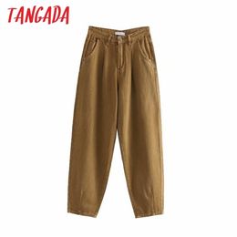 Tangada fashion women loose harm jeans pants boy friend style long trousers pockets zipper loose high street female pants LJ200813