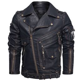 Winter Mens Men Fashion Motorcycle PU Jacket Cool Zipper Pockets Leather Coats EU Size C1120