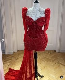 2022 Plus Size Arabic Aso Ebi Luxurious Sparkly Sexy Prom Dresses Beaded Crystals Sheath Evening Formal Party Second Reception Birthday Engagement Gowns Dress ZJ2