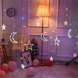 110V 220V Plug 3.5M LED Moon Star Lamp Fairy Curtain Light Christmas Garland String Lights For Home NEW YEAR Wedding Decoration Y201020