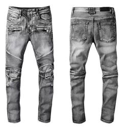 Designer Luxury Mens Jeans Brand Washed Design Grey Slim-leg Denim Pants Club Clothing Male Hip Hop Skinny Motorcycle Biker Jean Tro