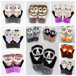Multicolor Girls Cartoon Winter Gloves Featured Animals Cat Dog Panda Warm Outdoor Mittens Kids Cute Gloves Party Favor Supplies RRA3834