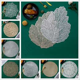 16 Designs Placemat For Dining Table Coasters Leaf Simulation Plant PVC Cup Coffee Table Mats Hollow Out Kitchen Home Decor