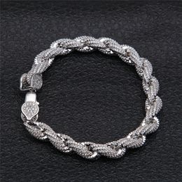 8mm Width Gold Silver Plated Micro Prong Setting CZ Rope Bracelet Chain Link for Mens Jewelry