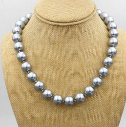 -Big 14mm redondo gris del sur del mar de la perla de la perla de la peilla de la perla del collar 18 "Grado AAA