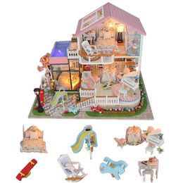 diy wooden doll house big miniature child doll house toy garden miniatures dollhouse kitchen domek dla lalek drewniany gifts 201217