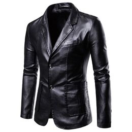 Single Breasted Leather Jacket Men Slim Faux Leather Coats Outwear Autumn Winter Mens PU Jackets Casual Business Clothing 201114