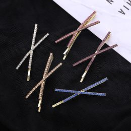 Fashion Make Up Hair Pins for Women Girls Colorful Shining Crystal Hair Clips X Cross Shaped Hair Accessories