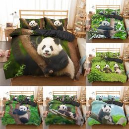 Homesky Panda Bedding Set 3D Printed Animal Duvet Cover Twin Full Queen King Double AU Single Sizes Bed Linen Pillowcase 2/3Pcs 201114