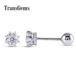 Transgems 14K 585 White Gold 0.5CTW 4mm F Colourless Moissanite Stud Earring with Accents Ball Screw Back for Women Fine Jewellery Y200620
