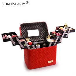 Women Large Capacity Makeup Professional Fashion Toiletry Cosmetic Bag Multilayer Storage Box Portable Make Up Suitcase 202211
