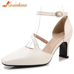 cover pumps Canada - Dress Shoes KARIN Retro Lady Solid Consise Fashion Casual Pumps Ankle Strap Square Toe Cover Heel Women Spring Woman