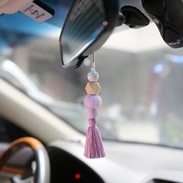 Car Interior Aromatherapy Pendant Wood Silicone Bead Felt Ball Perfume Diffuser Tassel Decor Auto Hanging Ornaments