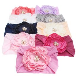 Girls Hair Accessories Baby Sweet Pearl Flower Headbands Canfy Colour Infant Wide Side Stretch Nylon Hairband Headwear