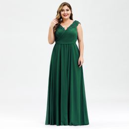 Elegant Evening Dresses Plus Size A-Line V-Neck Appliques Sleeveless Ruched Chiffon Formal Evening Party Gowns Robe Longue 2020 LJ201125