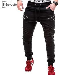 Siteweie Moda Homens Sweatpants Hip Hop Streetwear Corredores Ao Ar Livre Calças Esporte Calças Casuais Sólido Zip Up Long Sportpant L408 201125