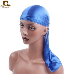 Men's Satin Durags long tail Bandana Turban Wigs Men Silky Durag Headwear Headband Pirate Hat Hair Accessories GD1069