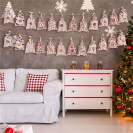 24 Days Christmas Burlap Hanging Advent Calendars Candy Gift Bags Sacks DIY Xmas Countdown Decorations JK2011PH