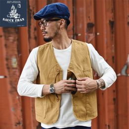 SauceZhan Retro Hunting Canvas VINTAGE May Chage Cotton British Style Mens Vest Waistcoat Y201026