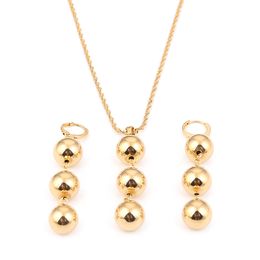 Gold Beads Pendant Necklaces Earrings For Women Yonth Girls Round Balls Necklace Jewellery Sets