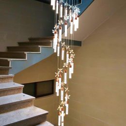 long spiral chandeliers Canada - Pendant Lamps Duplex Building Villa Staircase Long Chandelier Light Luxury Living Room Led Crystal Lamp Spiral Moderne Home Decor Loft Style