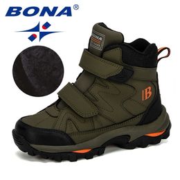 BONA Style Winter Children's Snow Boots Boys Girls Fashion Waterproof Warm Shoes Kids Thick Mid Non-Slip 211227