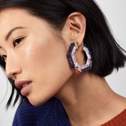 Geometric Colour matching acrylic stud double-color splicing hexagon earrings earrings fashion resin acetate retro