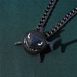 New Fashion Large Size Blue Shark Pendant Necklace Micro Paved Zircon for Men's Hip Hop Jewellery Gift