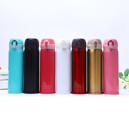 450ml bounce stainless steel Vacuum flask metal monochrome thermos student coffee milk tea thermo travel gift Car hot water cup LJ201221