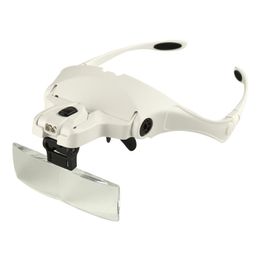 Magnifying Glasses LED Light Lamp Head Loupe Jeweller Headband Magnifier Eye Glasses Optical Glass Tool Repair Reading Magnifier T200521