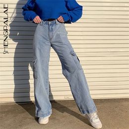 SHENGPALAE New Summer Casual Jeans Woman Long Trousers Cowboy Female Loose Streetwear Multi-pocket Straight Pants LJ200808