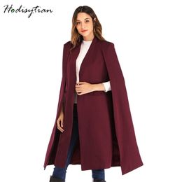 Hodisytian Women Cloak Trench Coat Elegant Capes Casual Solid Blazer Cotton Streetwear Cardigan Female Poncho Outerwear 201210