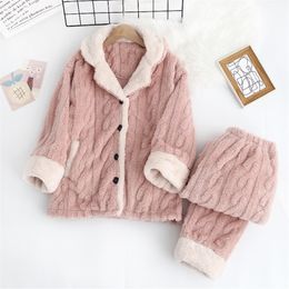 Pijama Mujer Invierno Women Winter Flannel Pajamas Thickened Coral Plush Warm Long Sleeve Trousers Home Wear Set 201217