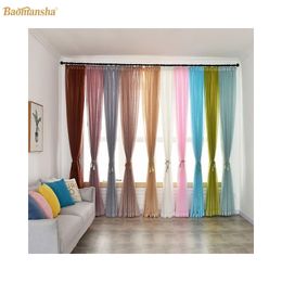 drapes and sheers UK - Tulle Window Curtians Window Screening Drapes Voile Sheer Yarn Curtain Tend for Living Room Modern Cotton and Linen Multicolor LJ201224