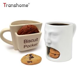 Transhome Creative Coffee Mug With Biscuit Cookie Dessert Pocket Funny Mug Ceramic Mugs For Coffee Tea Cup Travel Coffee Cup Y200106