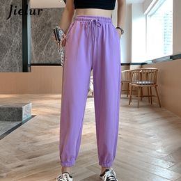 Jielur Candy Colour Orange Pink Grey Sports Pants Female Street Leisure BF Harajuku Harem Pants S-XL Autumn Women Sweatpants 201031