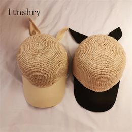 New Women Baseball Caps Handmade Knitting Crochet Peaked Cap Female Equestrian Hat Summer Sun Hat Adjustable Breathable Y200714