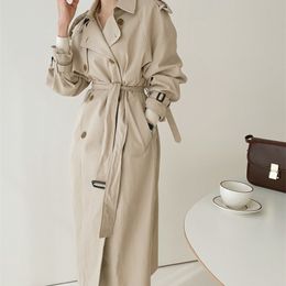 New Fashion Autumn Winter Casual Double Breasted Simple Classic Long Trench Coat With Belt Chic Female Windbreaker 201028