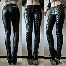 5XL pantaloni a matita in pelle PU gotico punk di grandi dimensioni sexy skinny con lacci con cerniera rivettata pantaloni lunghi a vita alta solidi per Lady1