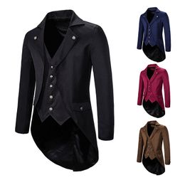 Mens Vintage Tuxedo Jacket Coat Solid Colour Lapel Suit Evening Dress Autumn Winter Male Fashion Tops