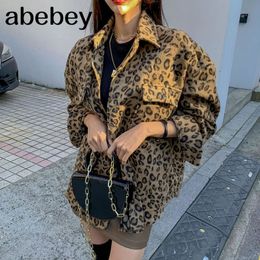 spring Vintage Leopard Jacket Plus Size Casual Leopard Female Coat Winter Tops For Woman Clothes Elegant Wool Outwear QT17 201026