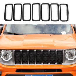 ABS Front Mesh Grille Inserts Grill Cover Trim Black for Jeep Renegade 2019-2020 Auto Exterior Accessories
